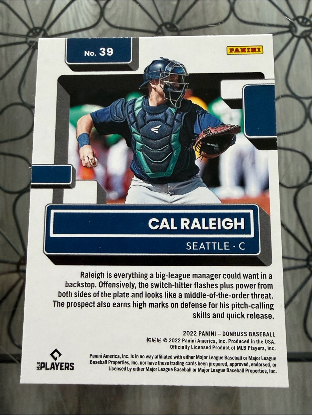 Cal Raleigh 2022 Panini Seattle Mariners Rookie RC Baseball Card - Picture 2 of 2